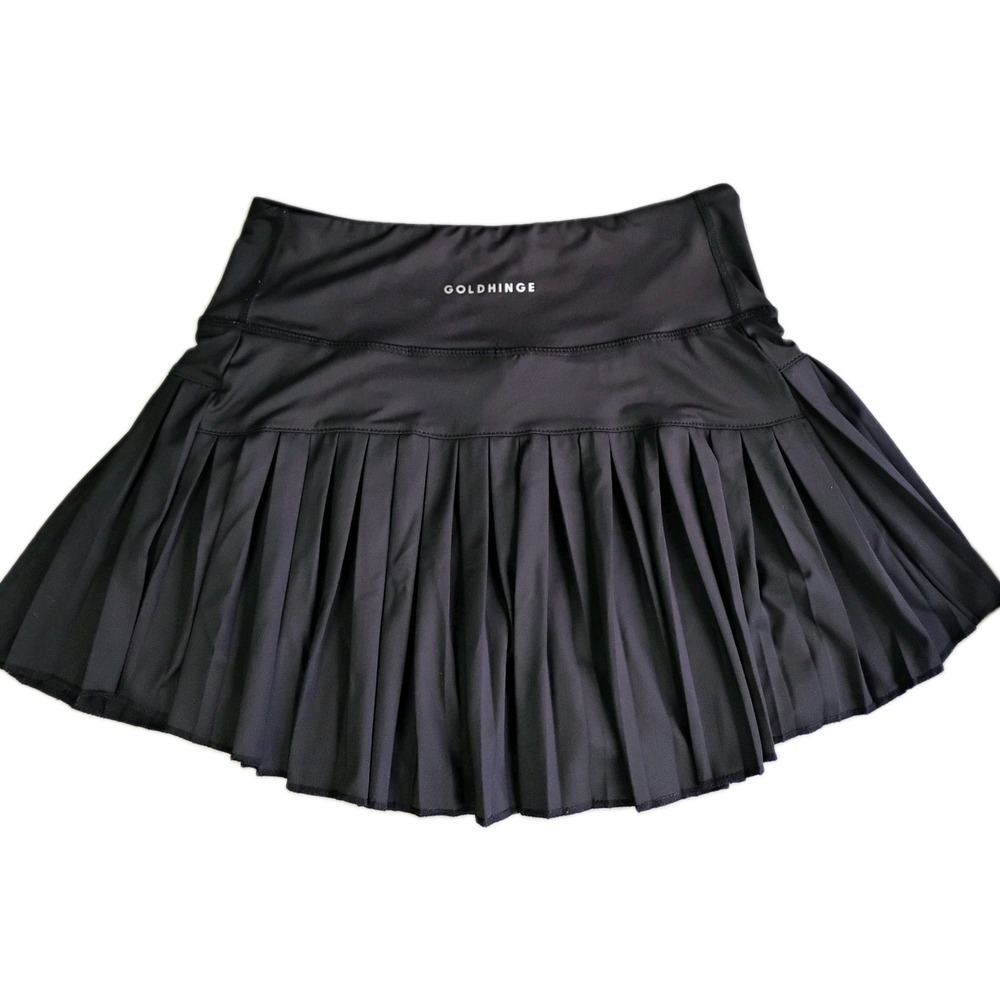 GOLDHINGE Women's Black Pleated Athletic Pull-On Stretch Skort Size S Tennis